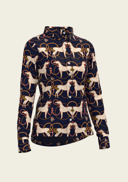 Espoir ‘Roped Horses’ On Navy Ladies Button Shirt